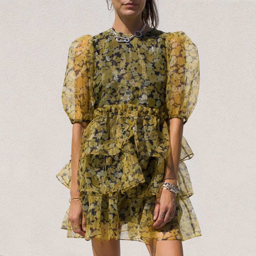 Ganni organza ruffle dress